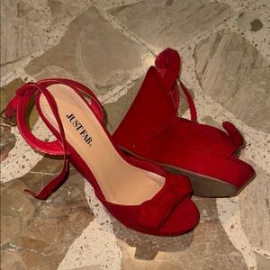 JustFab Red Stiletto Heels with Ankle Strap